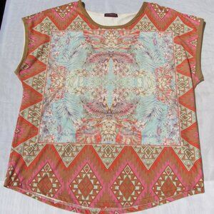 Rare Custo Barcelona Tribal Top Sz S Birds Flowers Size S Boho Hippie Art